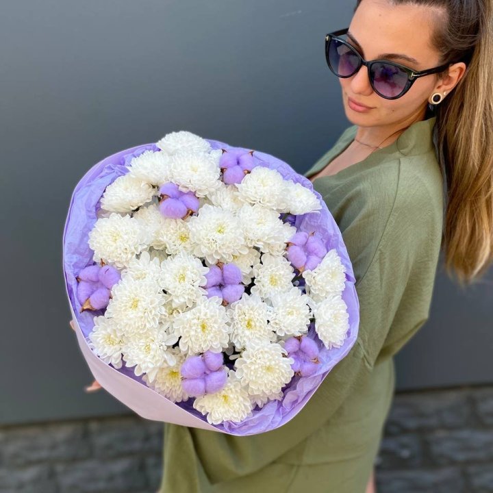  Букет  хризантем и хлопка в Ижевске