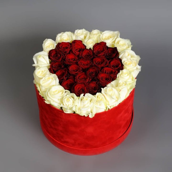 39 красных и белых роз в цилиндре в Ижевске
