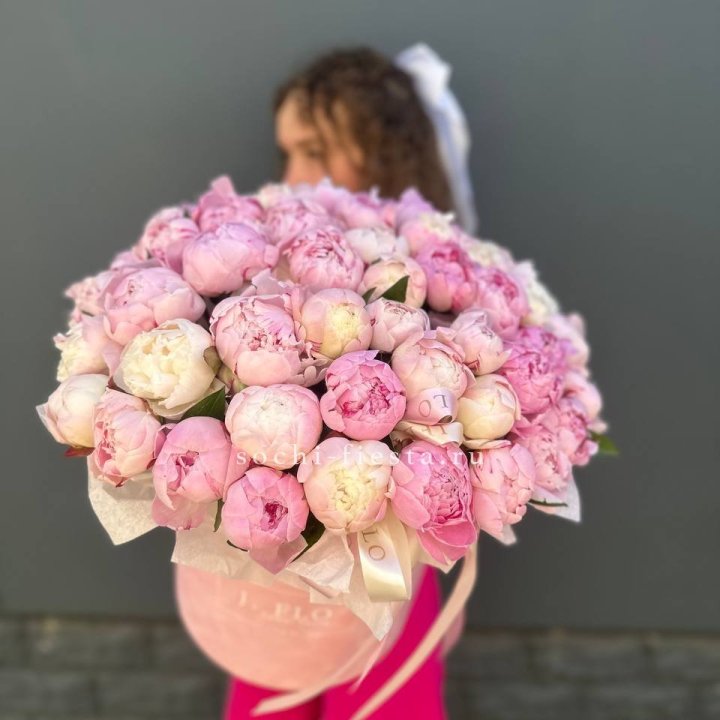 51 нежных пионов  в цилиндре в Ижевске