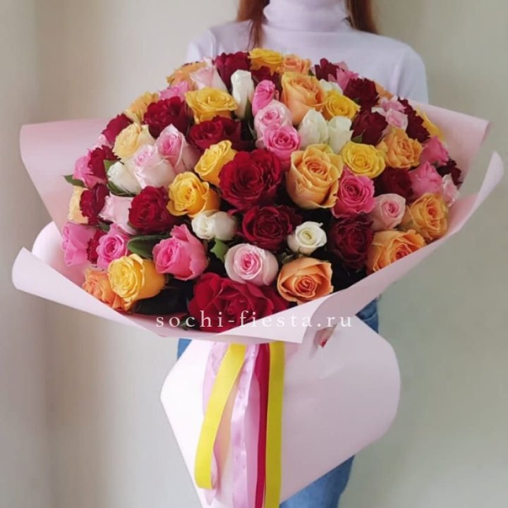 101 роза Кенийский микс "Нежность" в Ижевске